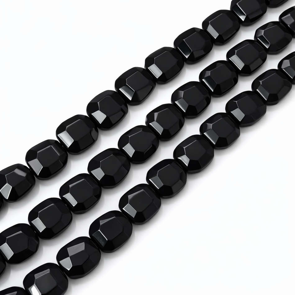 Black Faceted Square Crystal Bead 14mm Strand
