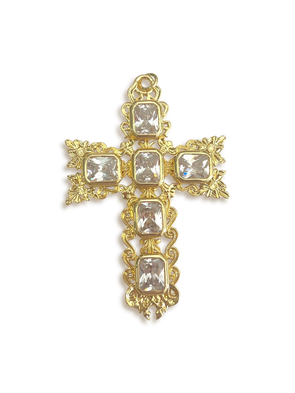 Big Cross Pendant with Mixed Color Rhinestone, 70x45mm