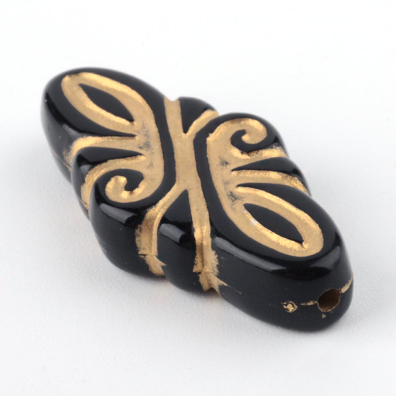 Black and Gold Oval Plastic Beads, 10pcs