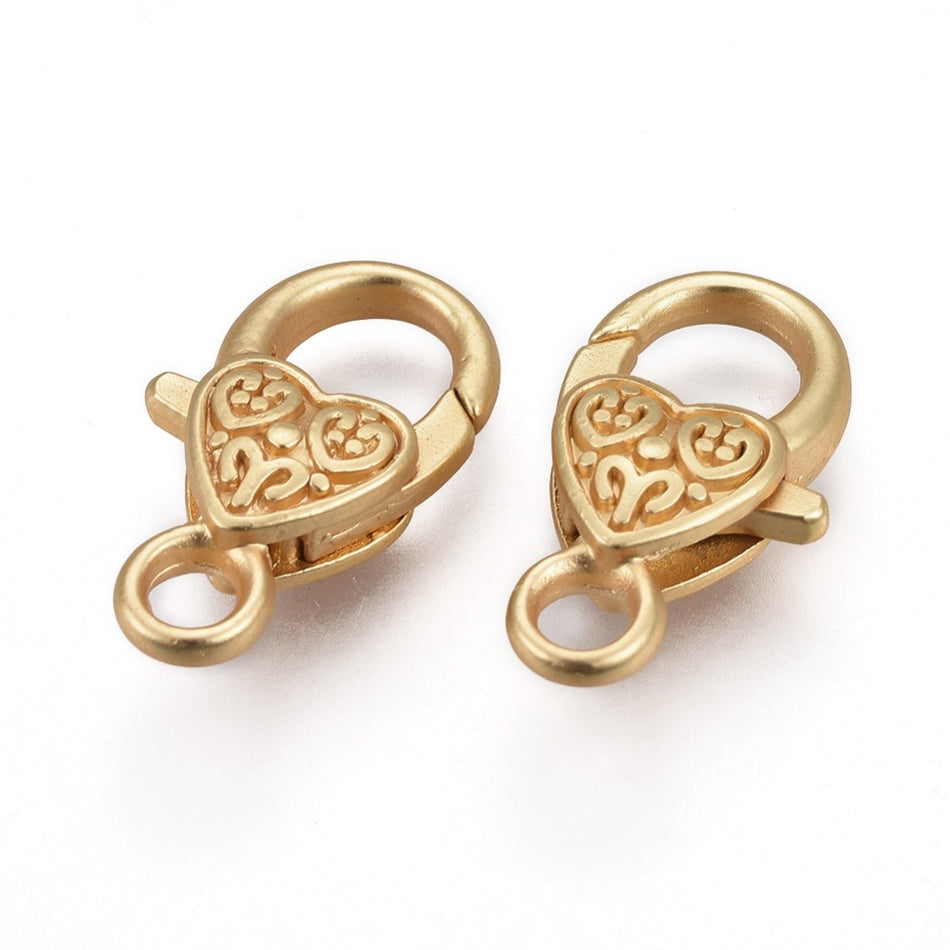 Gold Tibetan Heart Lobster Clasp, 4pcs