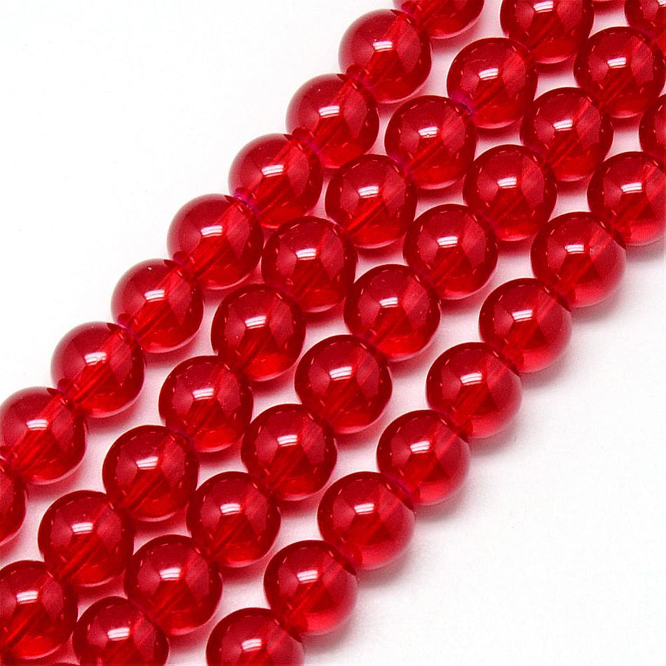 Red Glass Bead Strand 8mm, 31inch Long