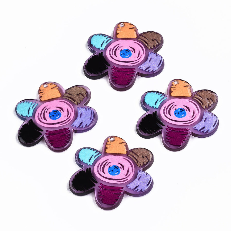 Mix Acrylic Flower 31mm, 6Pcs