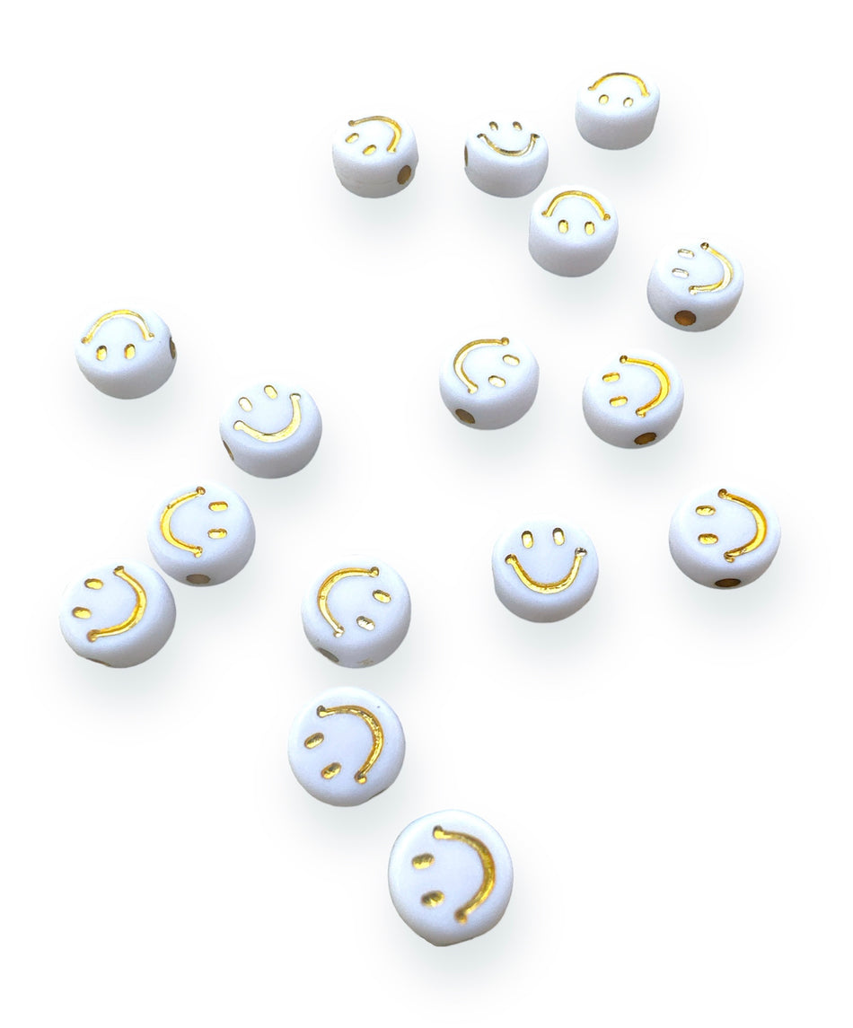 White Smiley Beads, 20 pcs