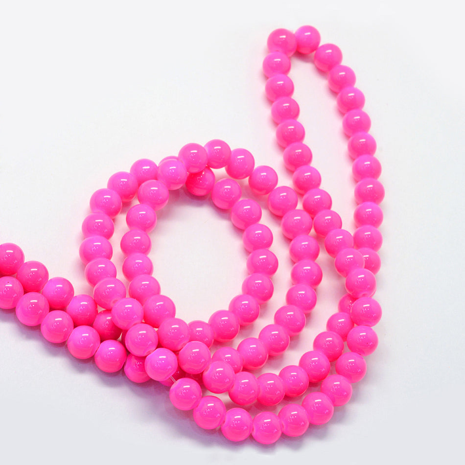 Hilo de cuentas de vidrio rosa de 8 mm, 31 pulgadas de largo