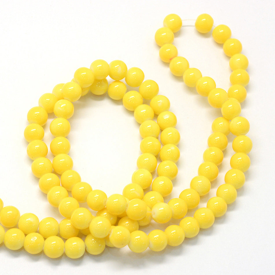 Hilo de cuentas de vidrio amarillo de 8 mm, 31 pulgadas de largo