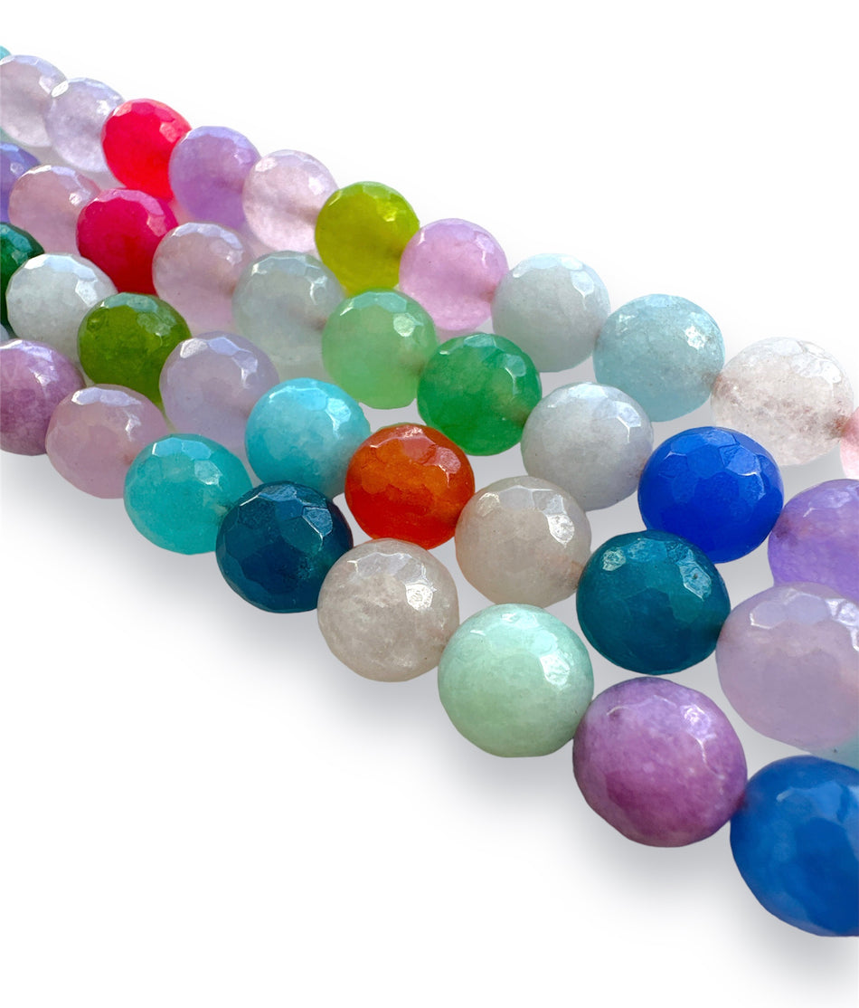 Multicolor Faceted Round Jade Strand