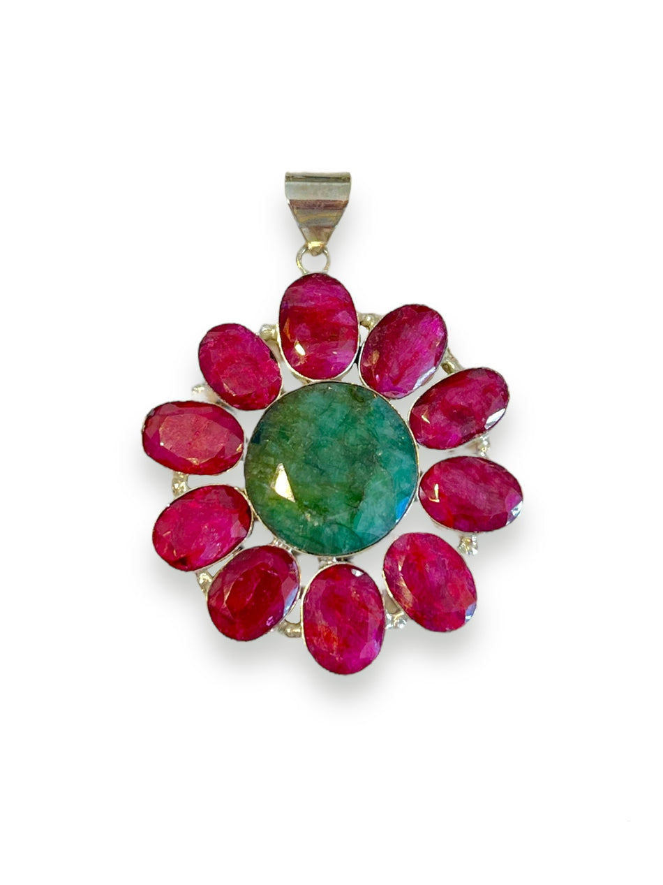 Magenta and Green Flower Pendant, 1pc