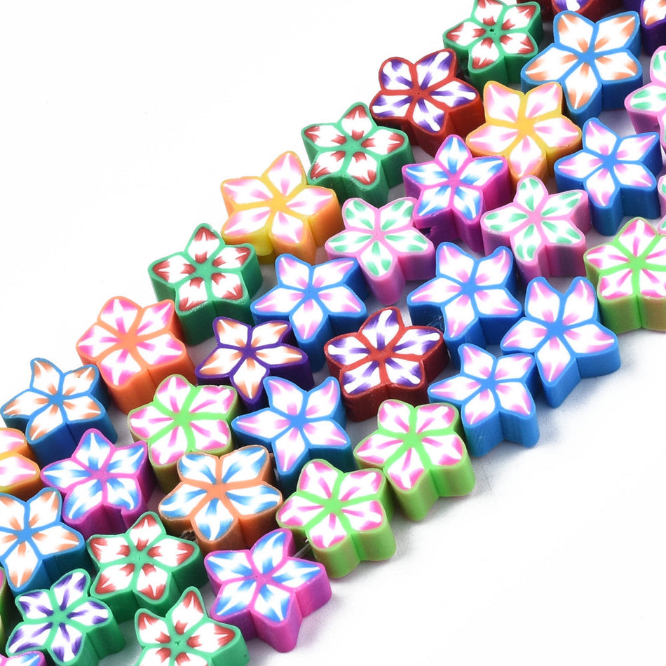 Flower Polymer Clay Beads, Strand