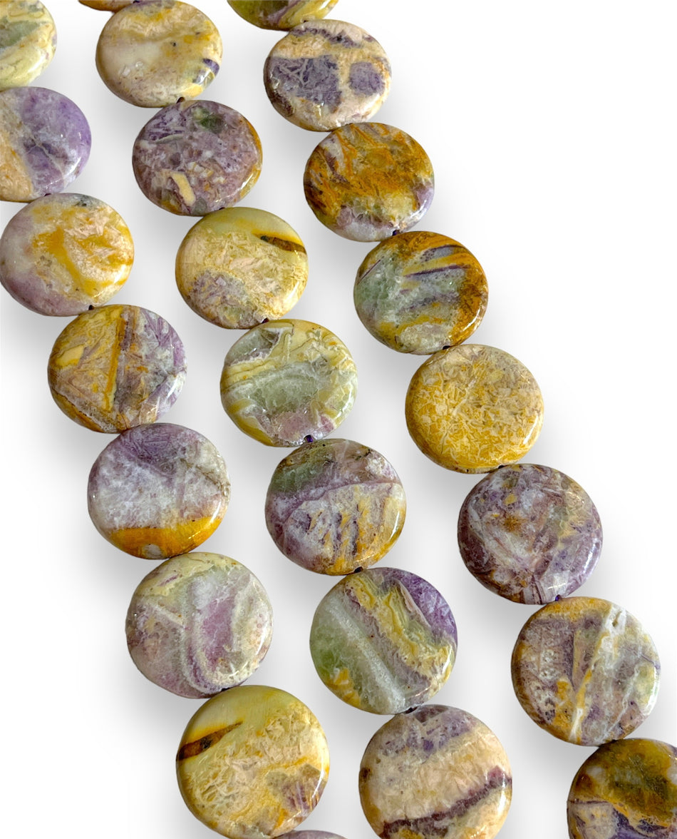 Purple Flat Round Gemstone Strand, 30mm