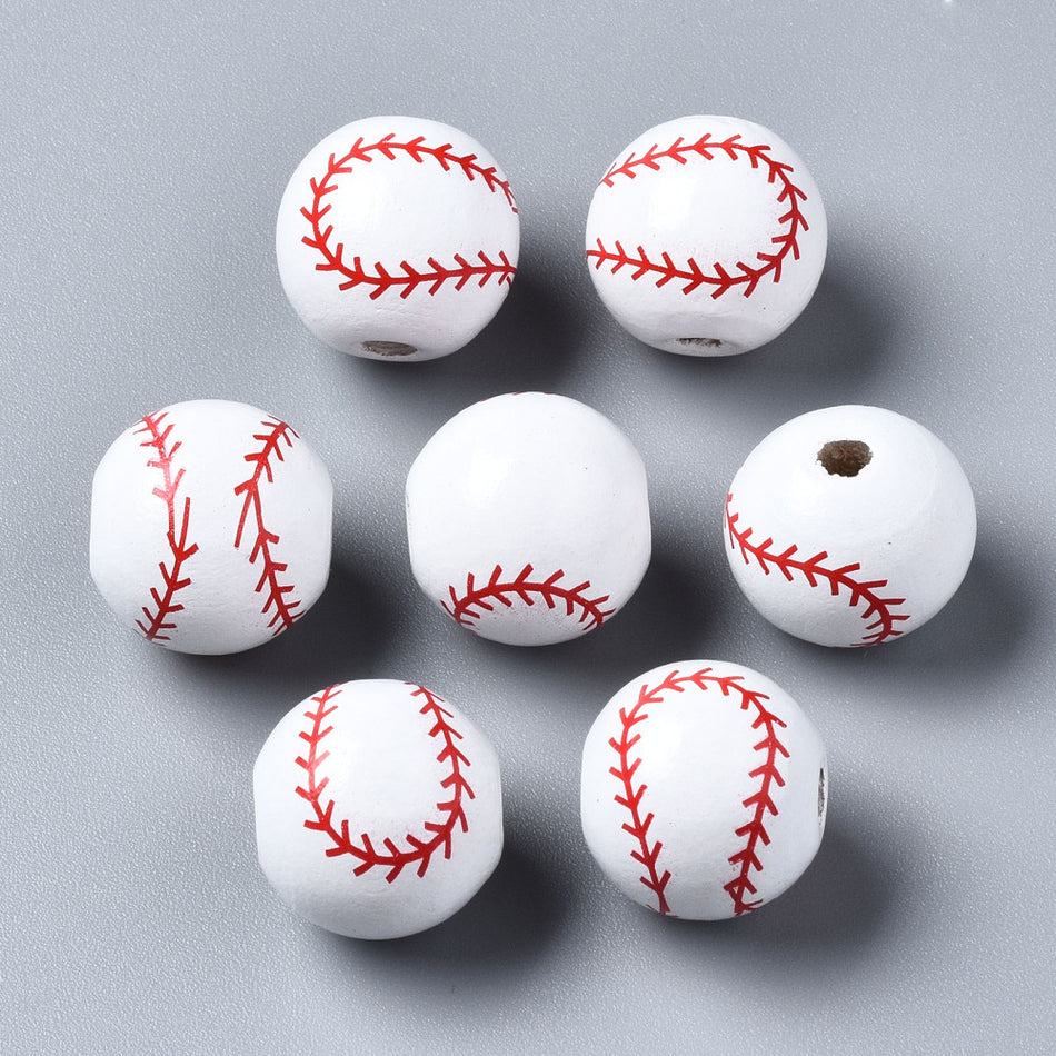 Baseball Acrylic Beads, 10pcs