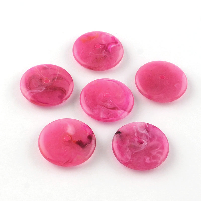 Pink Flat Round Plastic Beads, 6pcs