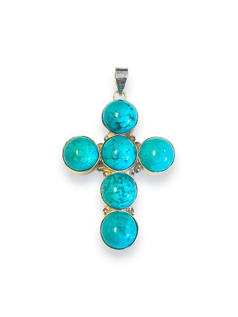 Silver Turquoise Cross Pendant, 1pc