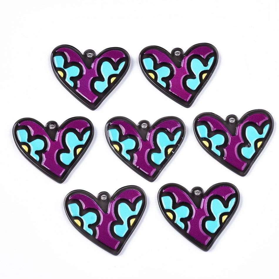 Acrylic Heart Pendants, 3pcs