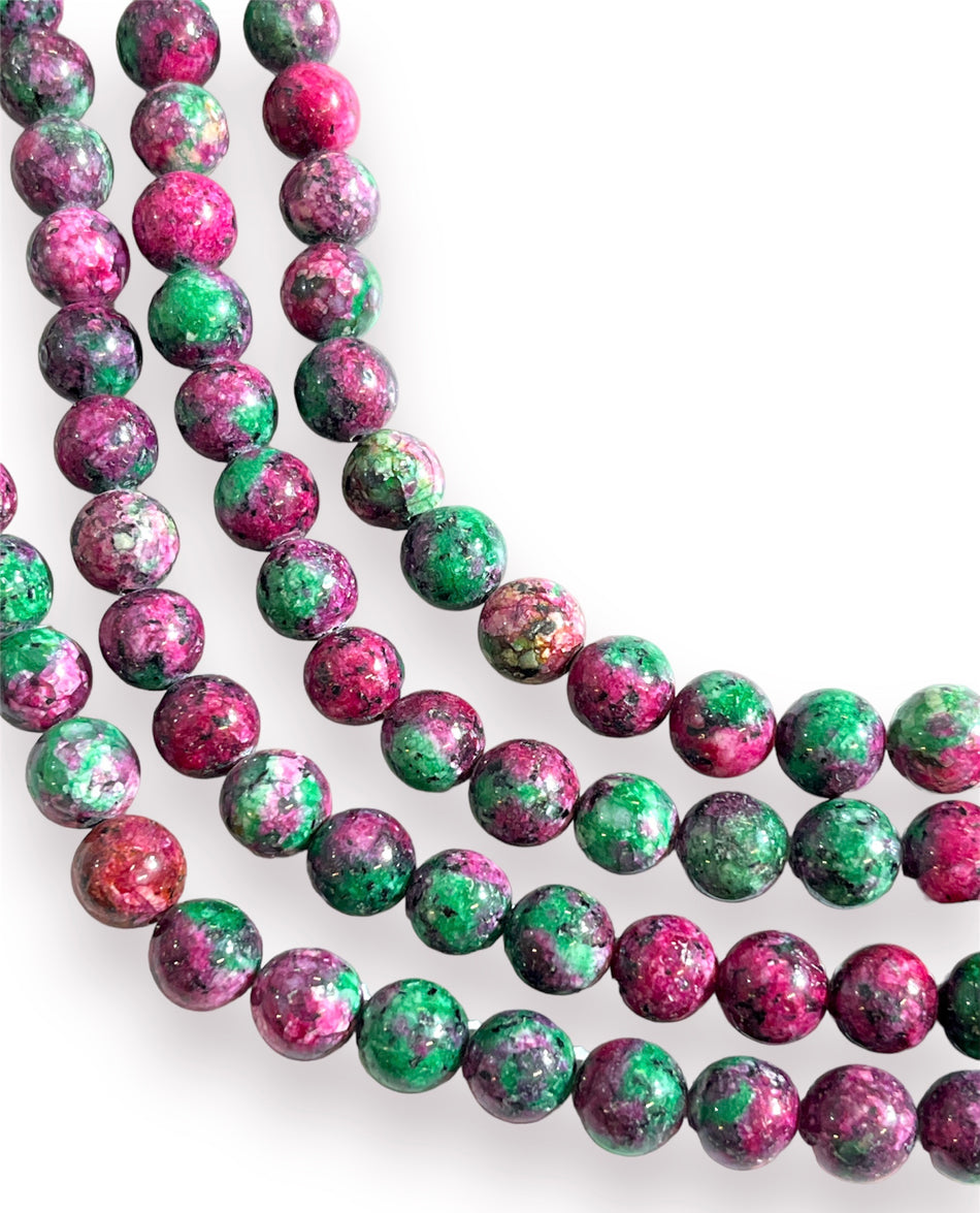 Magenta and Green  Round Jade Strand, 10mm