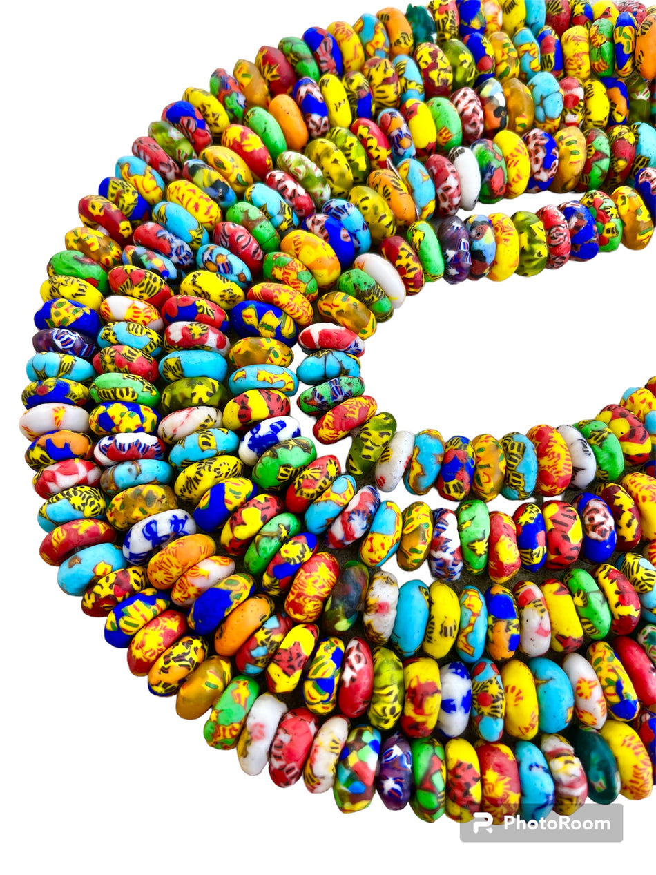 Multicolor Rondelle African Bead Strand, 12mm