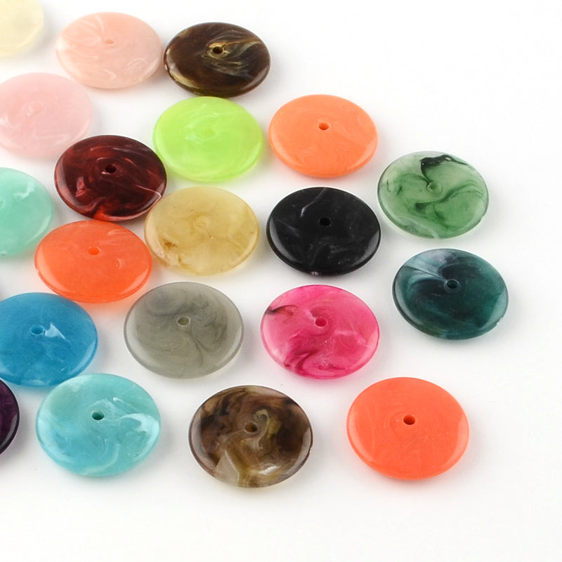 Flat Round Plastic Beads, 6pcs