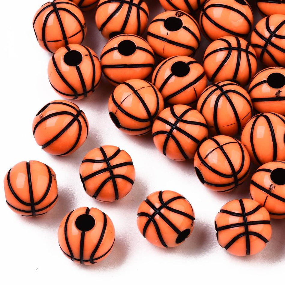 Basketball Acrylic Beads, 40pcs