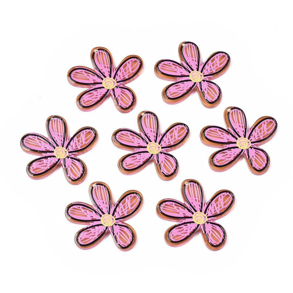 Mix Acrylic Flower 31mm, 6Pcs