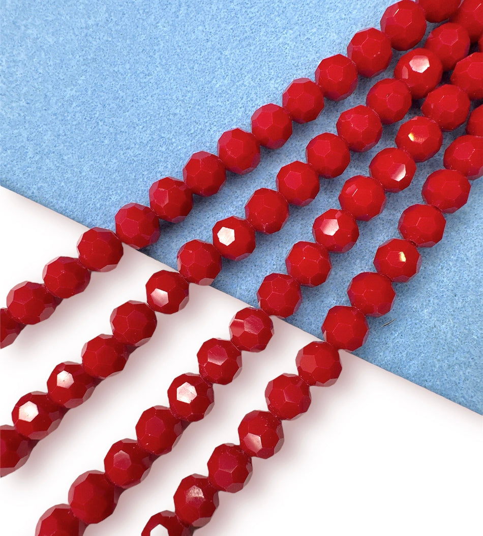 Faceted Opaque Red Crystal Round, 10mm