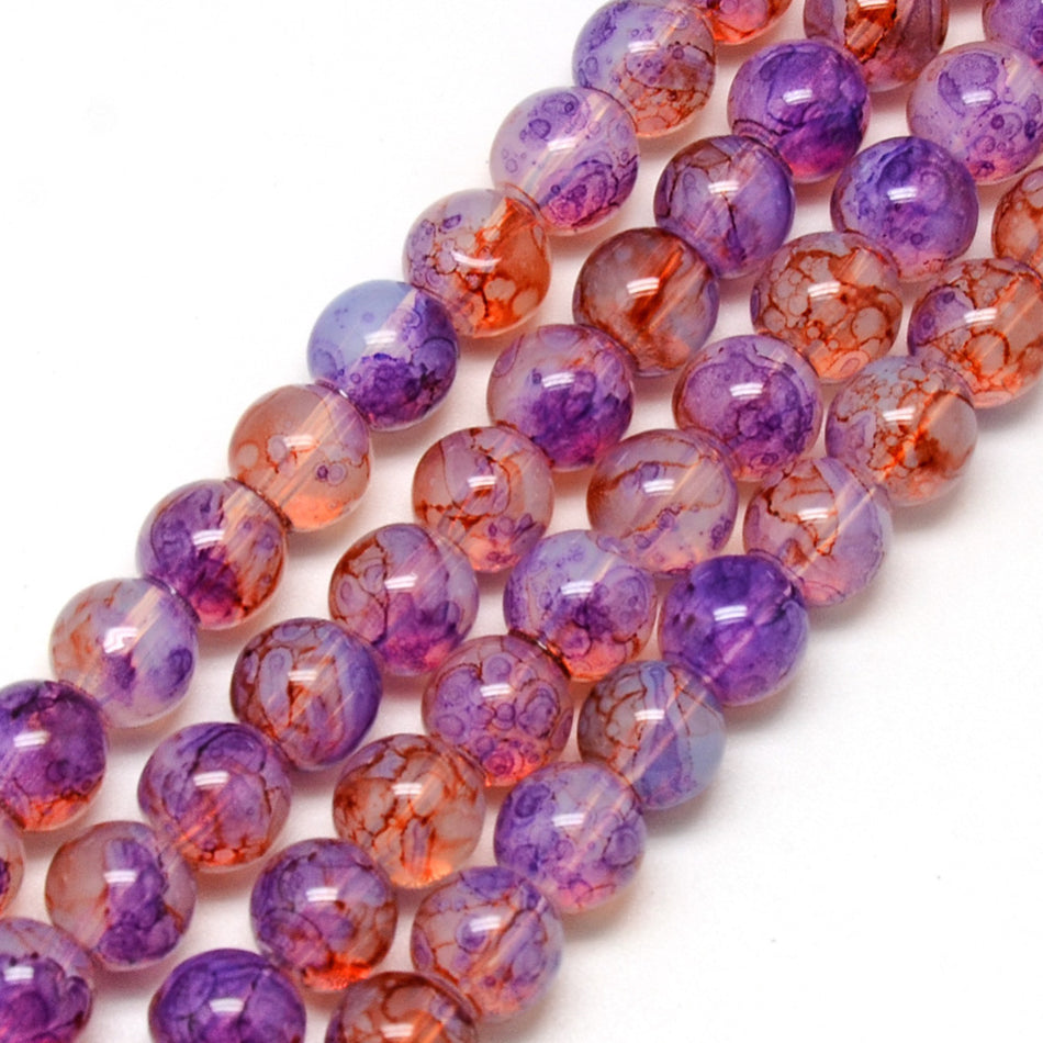 Purple and Red Glass Bead Strand 6mm, 31inch Long