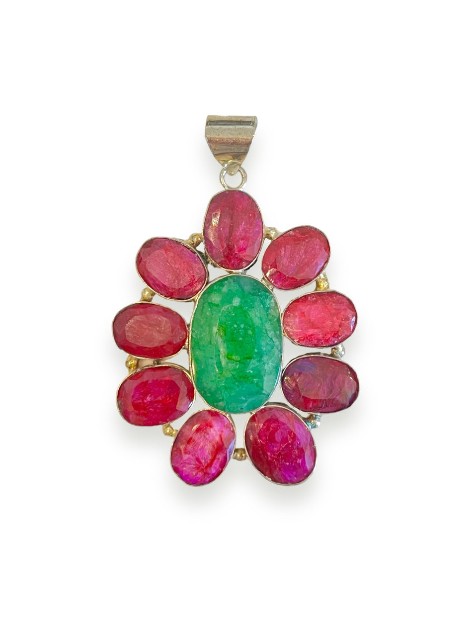 Magenta and Green Flower Pendant, 1pc