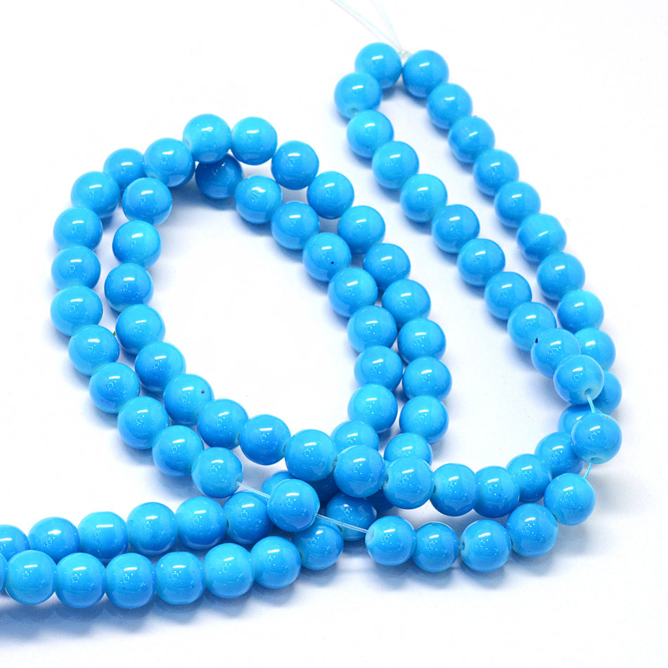 Blue Glass Bead Strand 6mm, 31inch Long