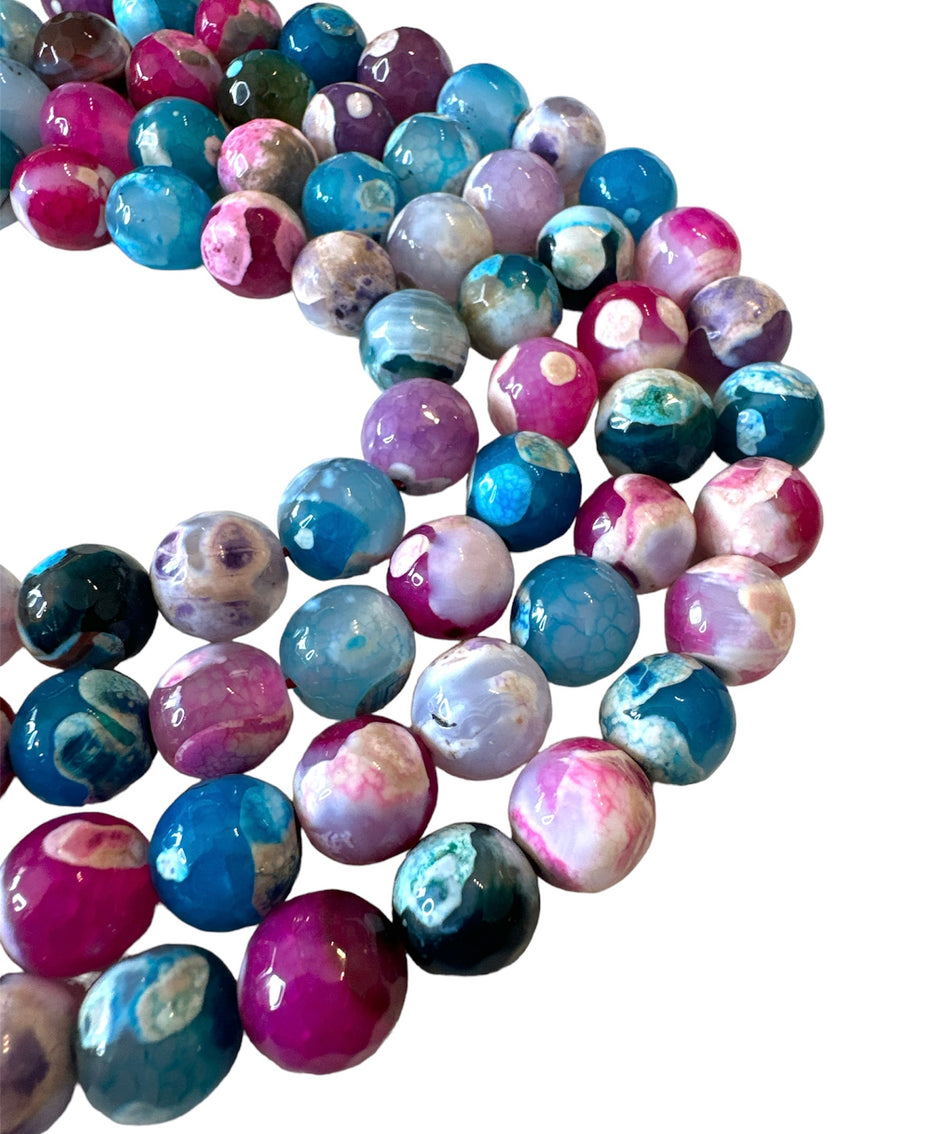 Faceted Blue-Pink Jasper Mix Strand