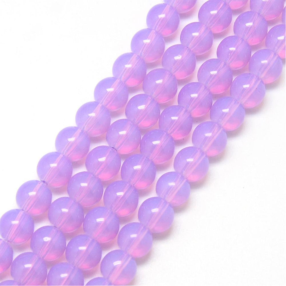 Hilo de cuentas de vidrio de color violeta claro, 6 mm, 31 pulgadas de largo