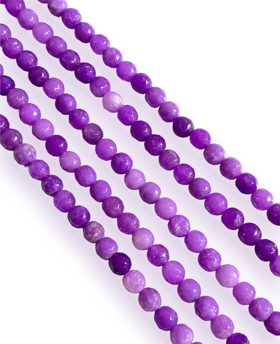 Faceted Purple Round Jade Strand, 8mm