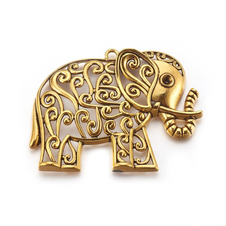 Antique Gold Elephant Pendant, 1pc