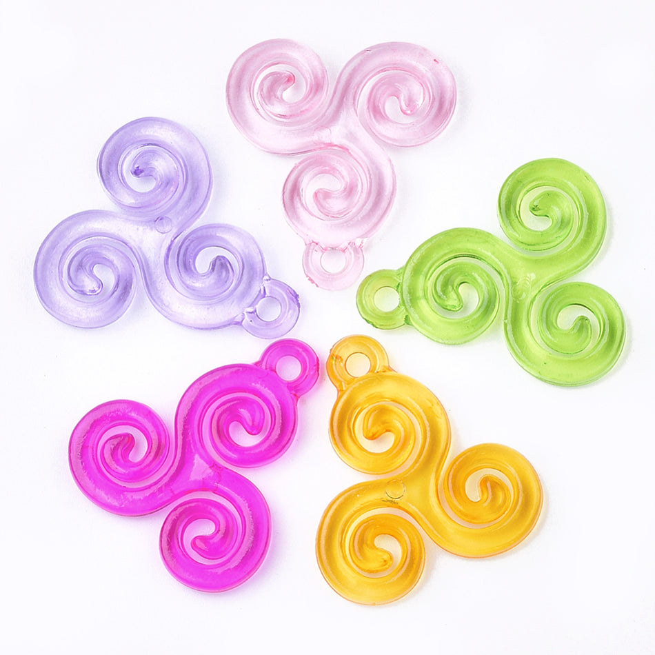 Mixed Color Acrylic Swirl Pendant, 15pcs