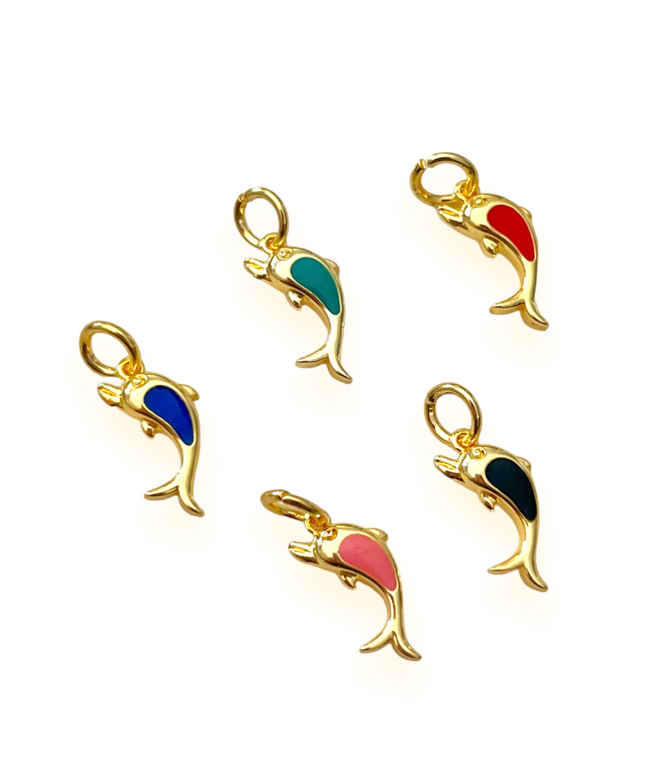 Gold-Filled Mix Color Dolphin Charms, 5pcs