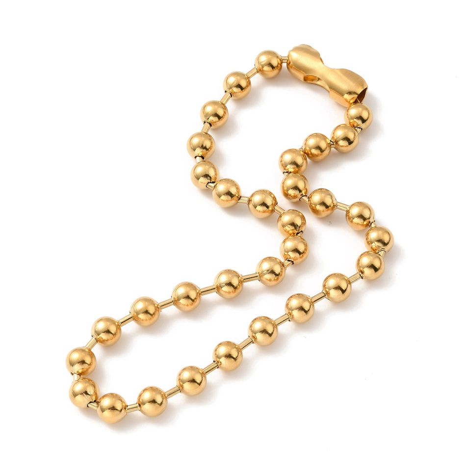 Gold Stainless Steel Ball Chain Necklace, 10mm