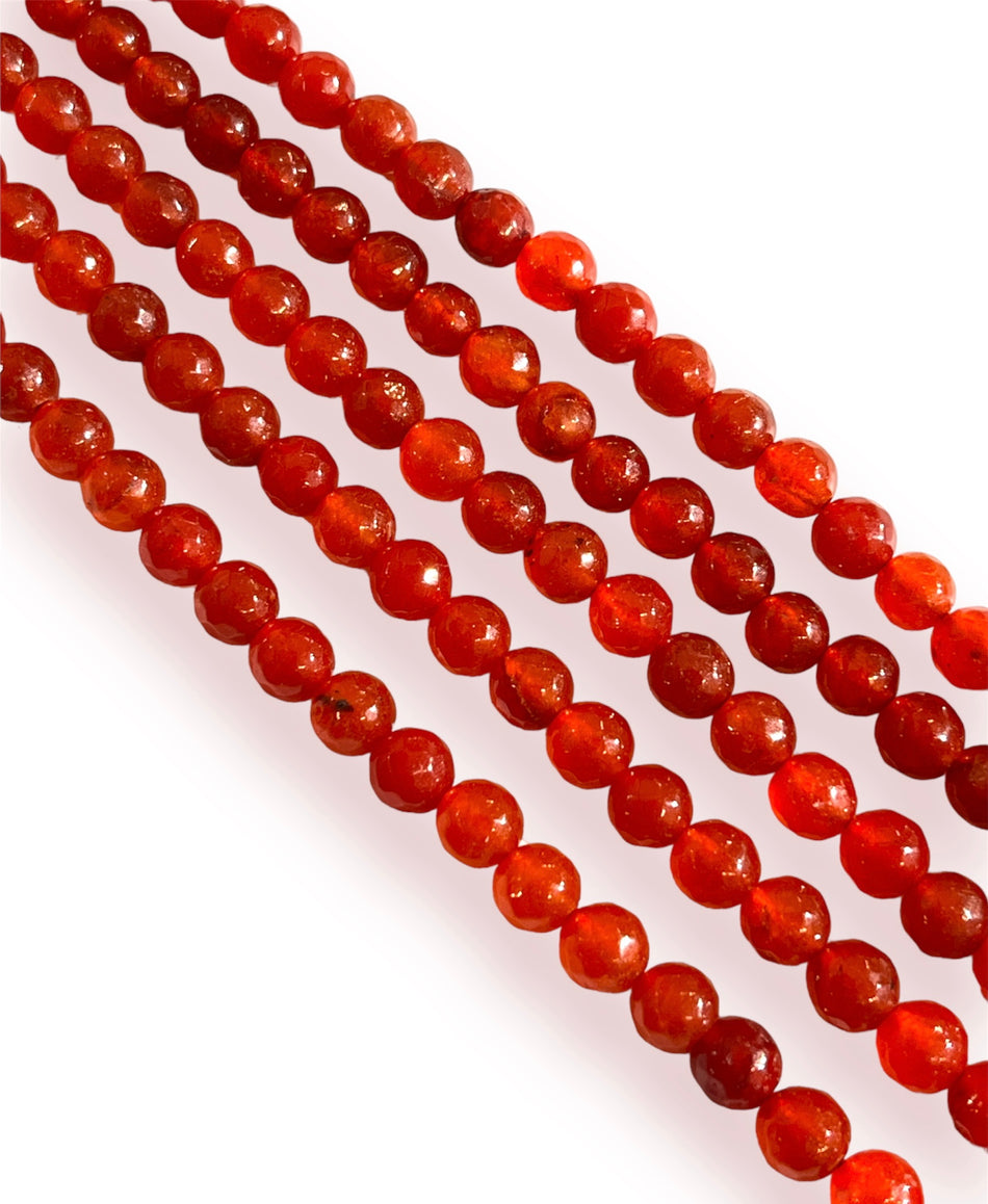 Faceted Red Round Jade Strand, 8mm