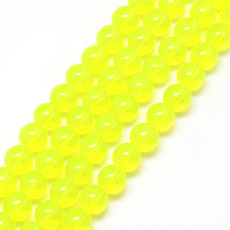 Hilo de cuentas de vidrio amarillo brillante de 8 mm, 31 pulgadas de largo