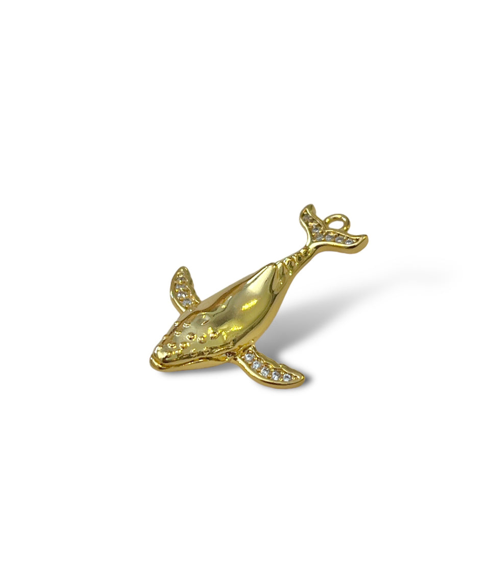 Gold-Filled Zirconia Whale Charm, 1pc