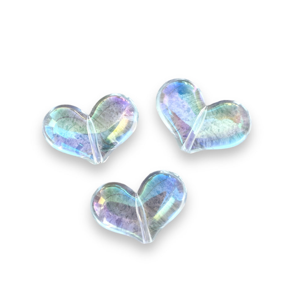 Clear Tornasol Acrylic Hearts Beads, 2pcs