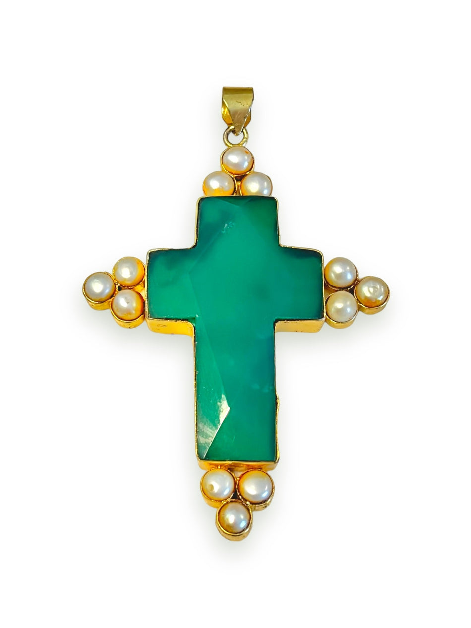 Gold-Filled Green Cross Pendant