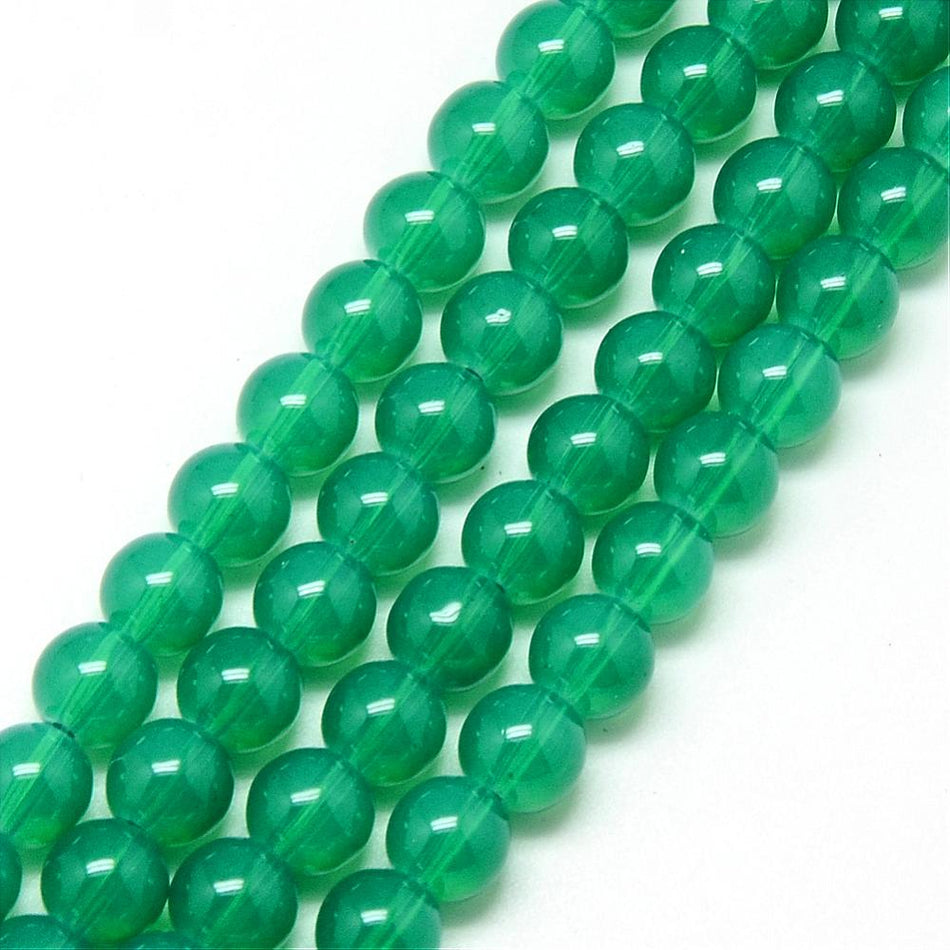 Green Glass Bead Strand 8mm, 31inch Long