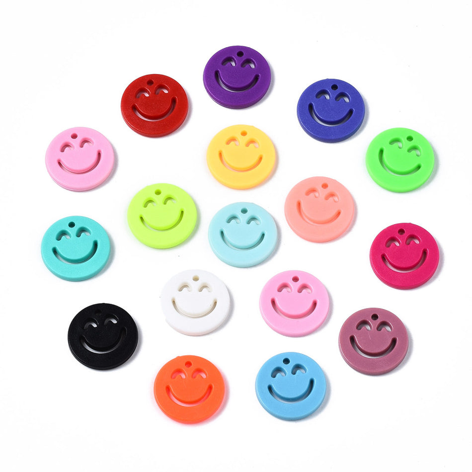 Mixed Color Acrylic Happy Faces, 16pcs