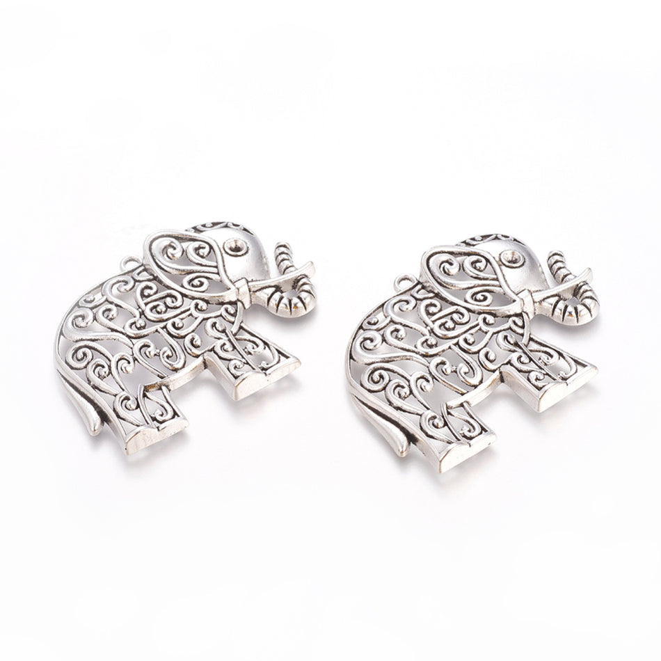 Antique Silver Elephant Pendant, 1pc