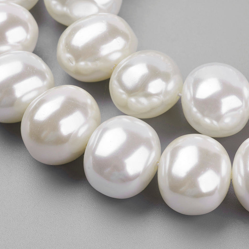 White Oval Shell Pearl Strand, 30pcs