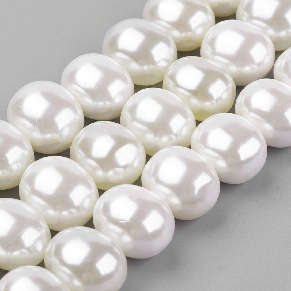 White Oval Shell Pearl Strand, 30pcs