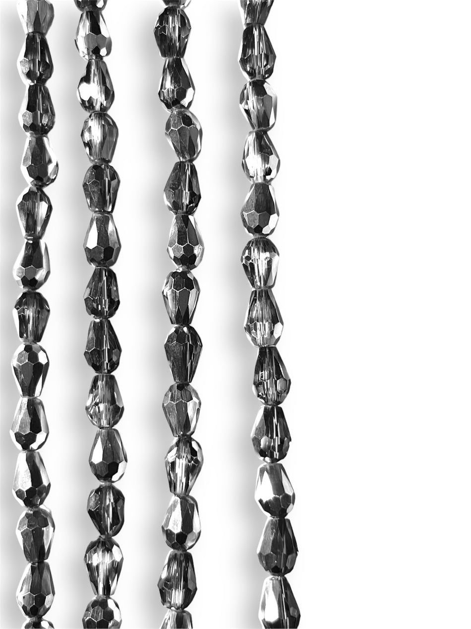 Faceted Gray Crystal Drop 8mm 22” Strand