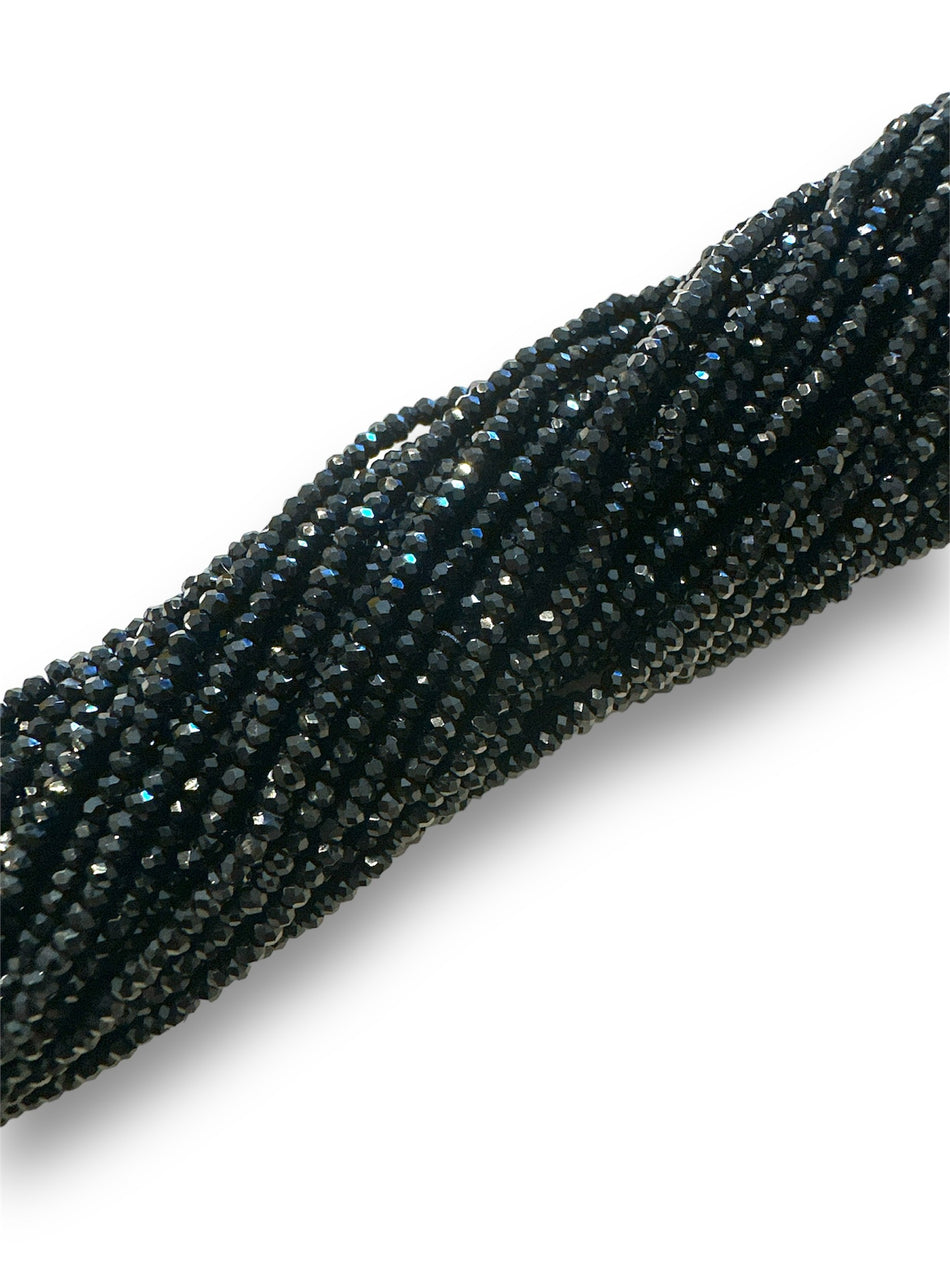 Black Faceted Crystal Rondelle Strand