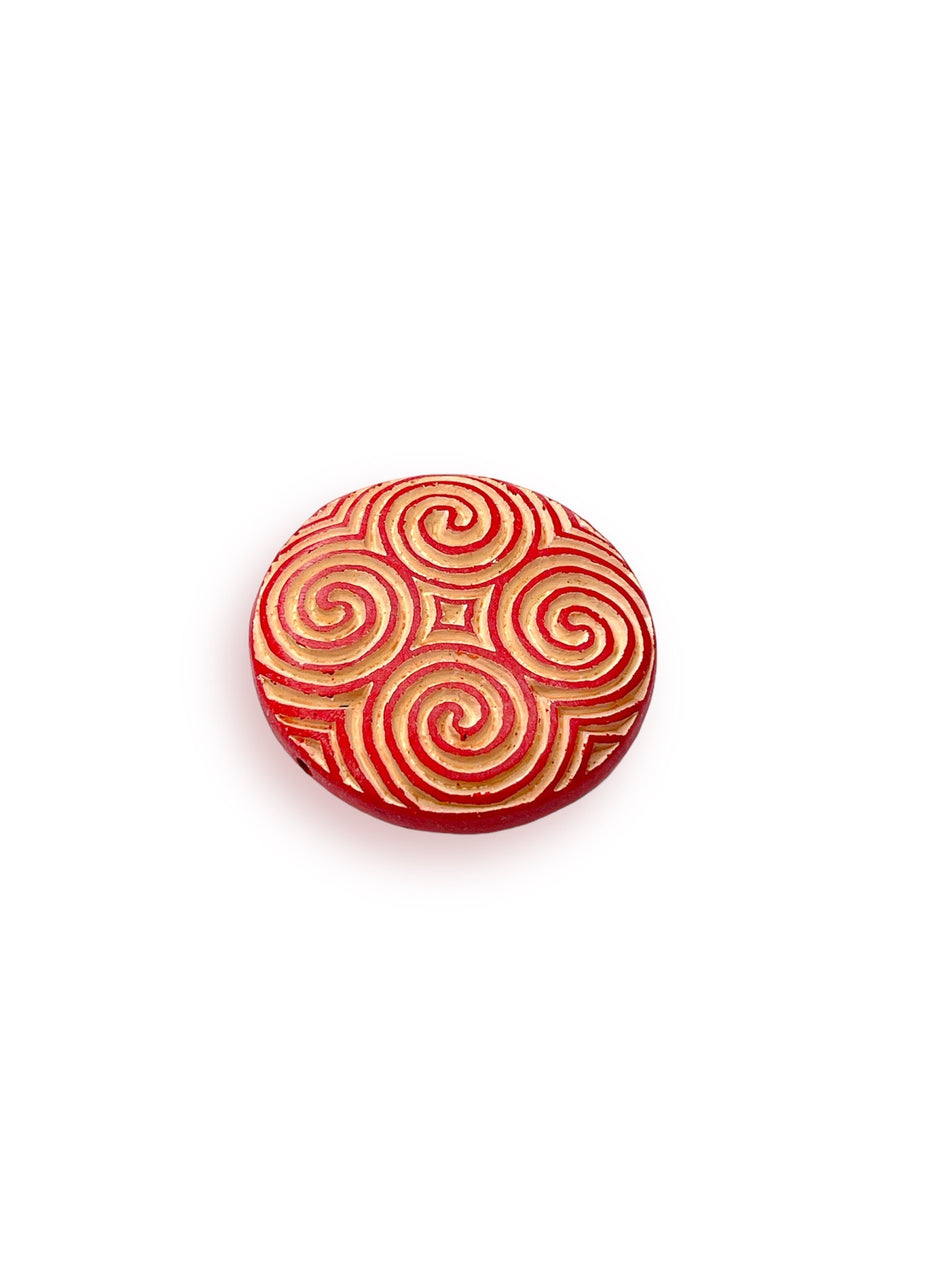 Swirl Red Flat Round Cinnabar 40mm, 1pc