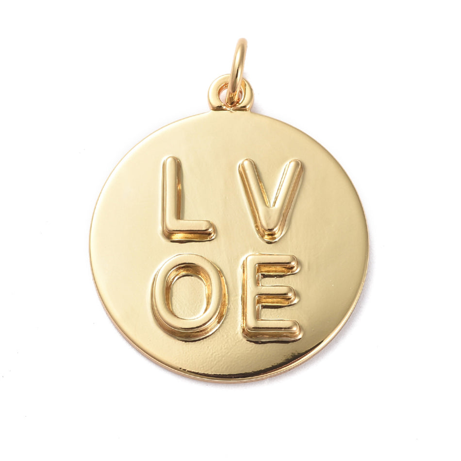 Flat Round Love Pendant 23mm, 1pc