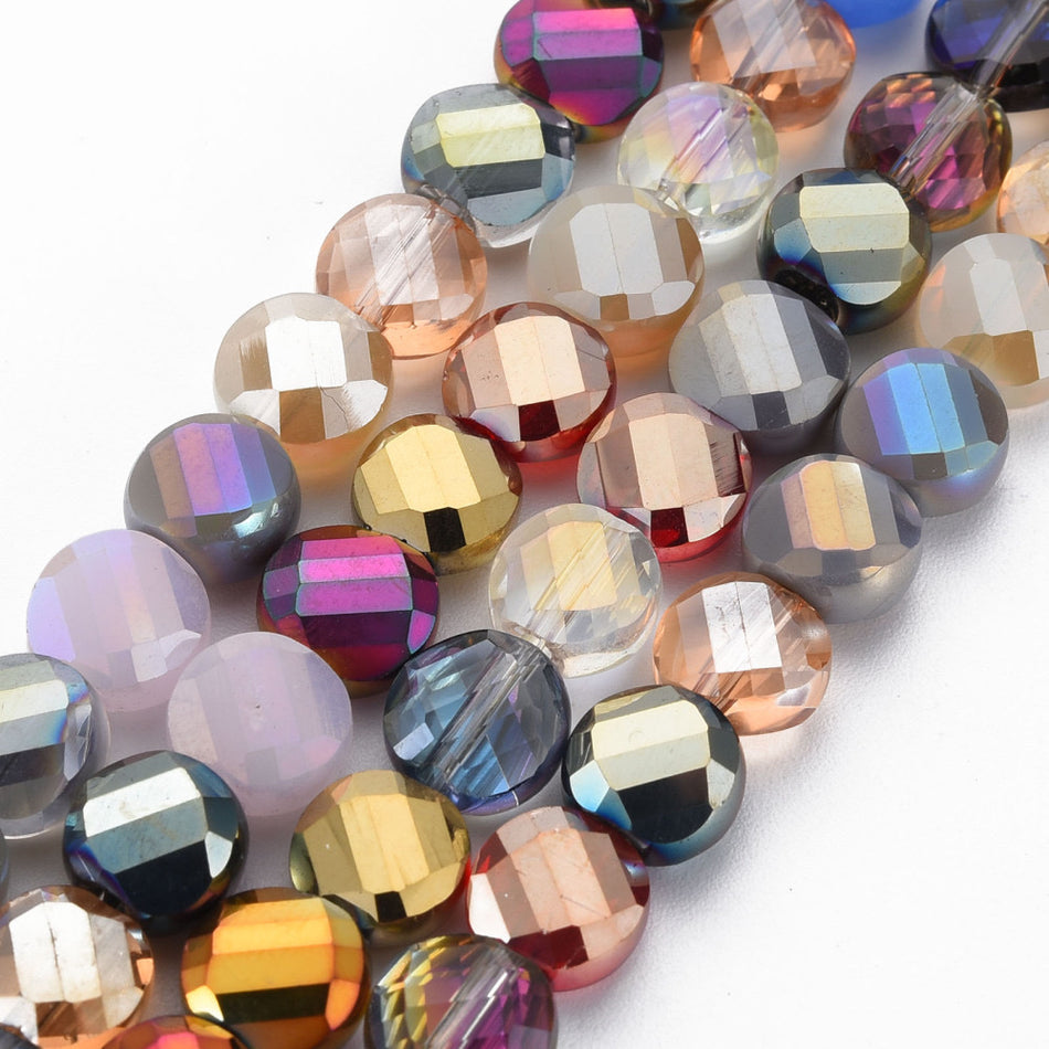 Faceted Flat Round Glass Bead Strand 8mm, 70pcs