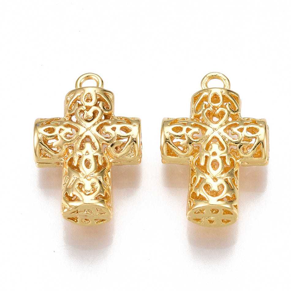 18k Gold-Filled Cross Pendant 20mm, 2pcs