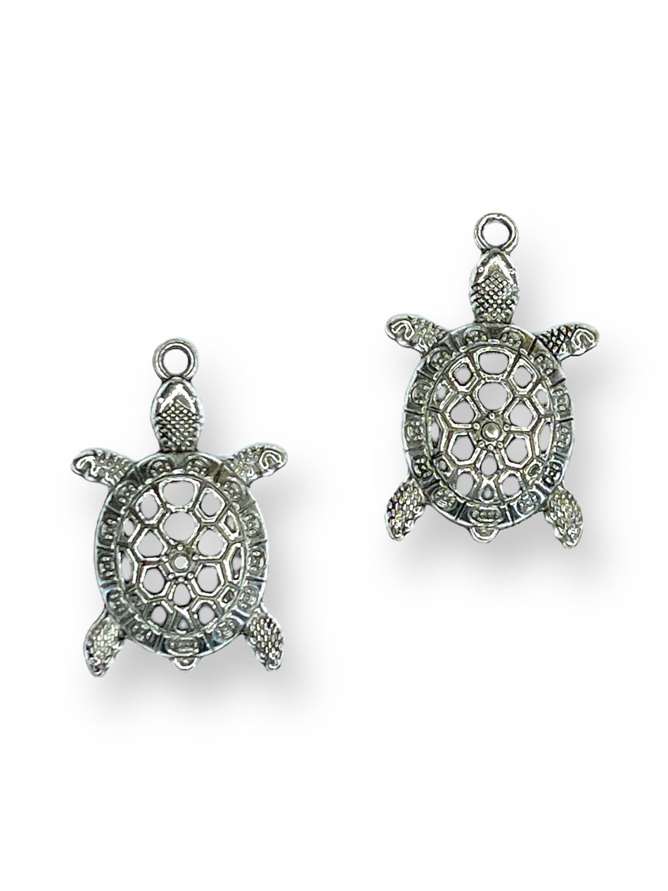 Silver Turtle Pendants, 4pcs